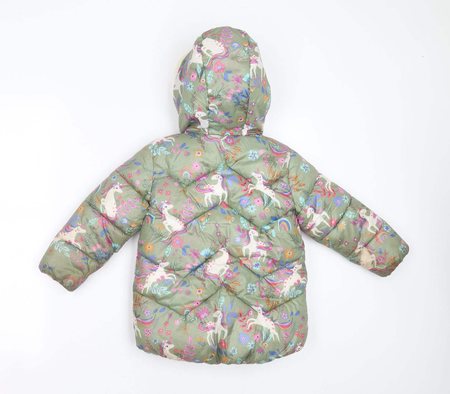 NEXT Girls Green Floral  Puffer Jacket Jacket Size 4-5 Years  Zip - unicorn