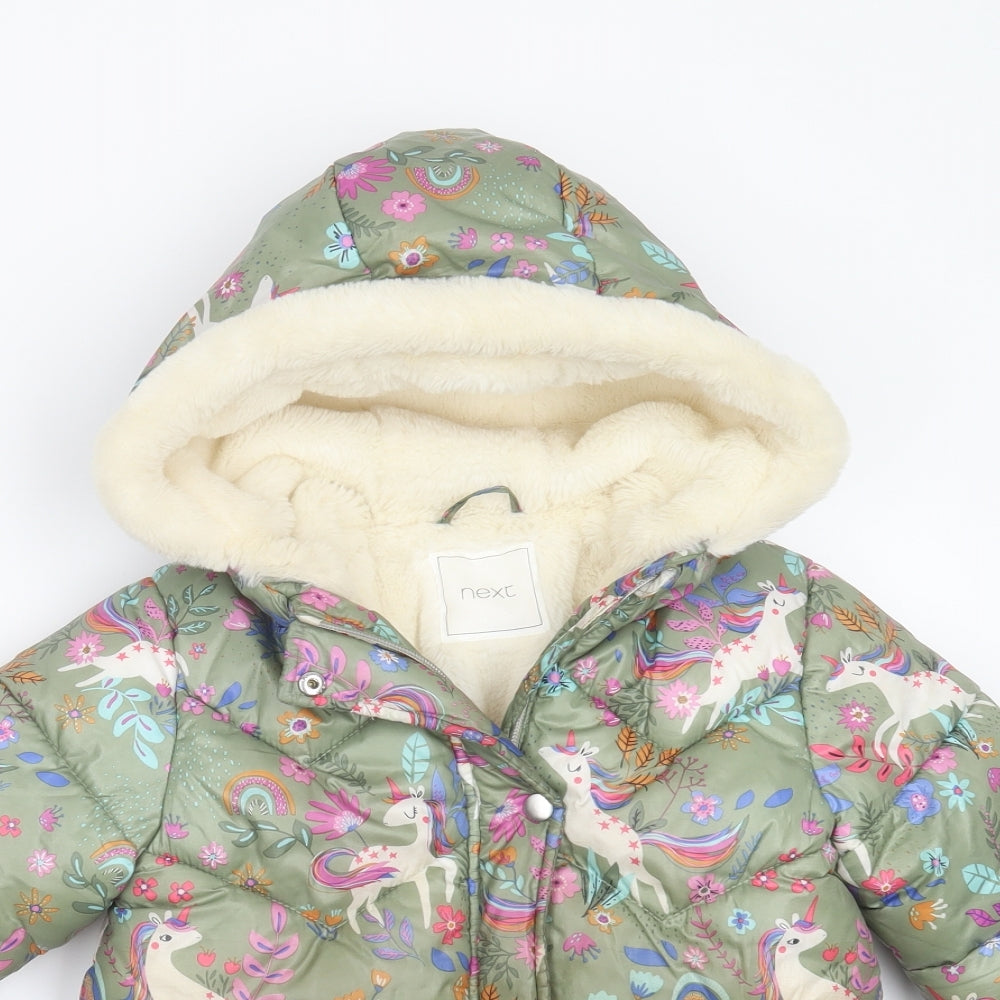 NEXT Girls Green Floral  Puffer Jacket Jacket Size 4-5 Years  Zip - unicorn