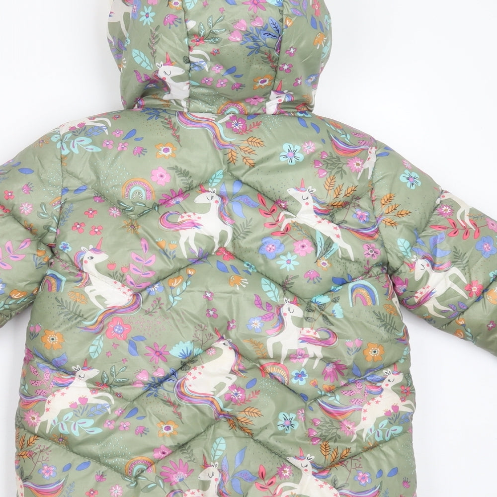 NEXT Girls Green Floral  Puffer Jacket Jacket Size 4-5 Years  Zip - unicorn