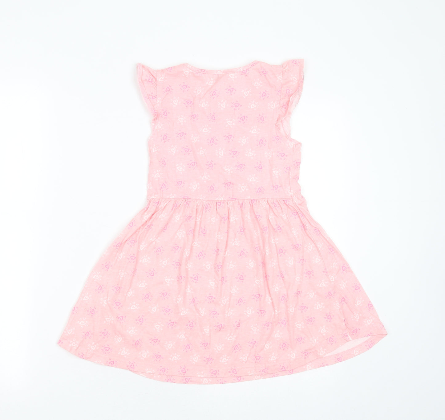 Primark Girls Pink  Cotton T-Shirt Dress  Size 7-8 Years  Round Neck  - Heart pattern