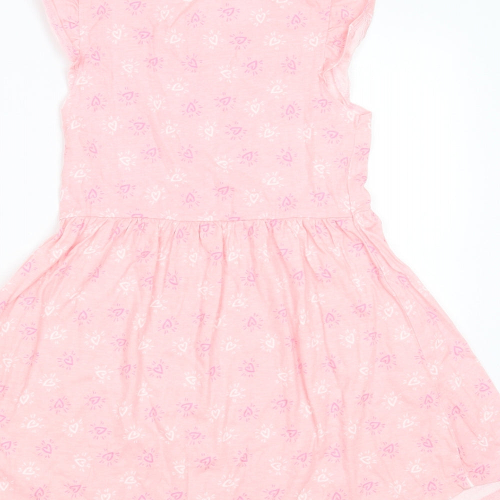 Primark Girls Pink  Cotton T-Shirt Dress  Size 7-8 Years  Round Neck  - Heart pattern