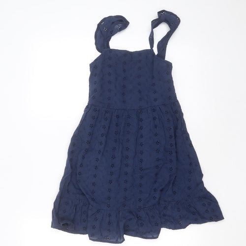 Enlightened Girls Blue Floral Cotton Fit & Flare  Size 7 Years  Square Neck