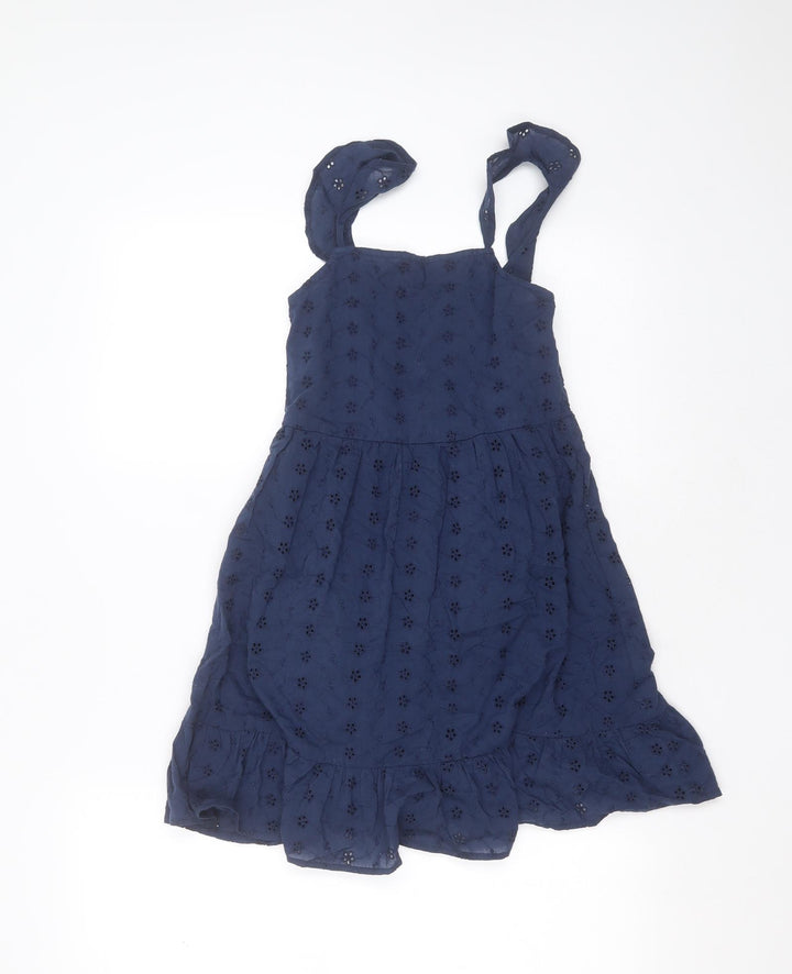 Enlightened Girls Blue Floral Cotton Fit & Flare  Size 7 Years  Square Neck