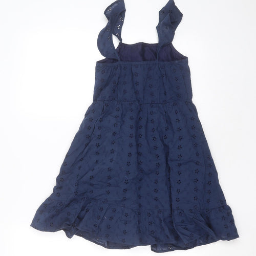 Enlightened Girls Blue Floral Cotton Fit & Flare  Size 7 Years  Square Neck