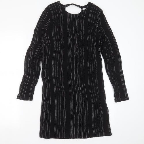 MNG Womens Black Striped Viscose Shift  Size L  Round Neck