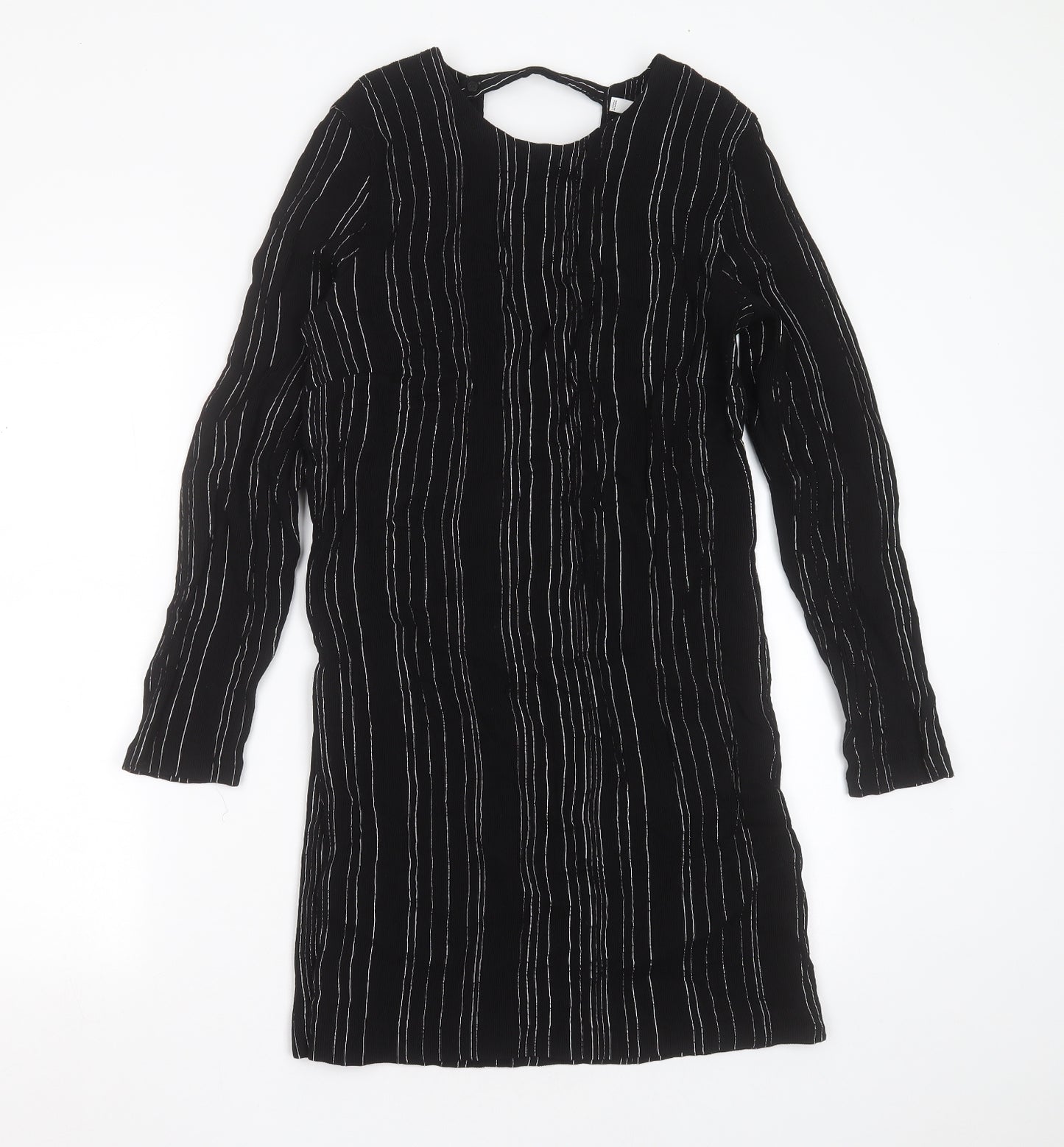 MNG Womens Black Striped Viscose Shift  Size L  Round Neck