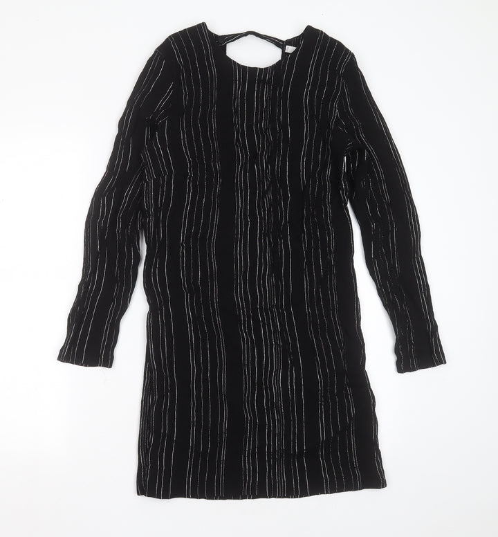 MNG Womens Black Striped Viscose Shift  Size L  Round Neck