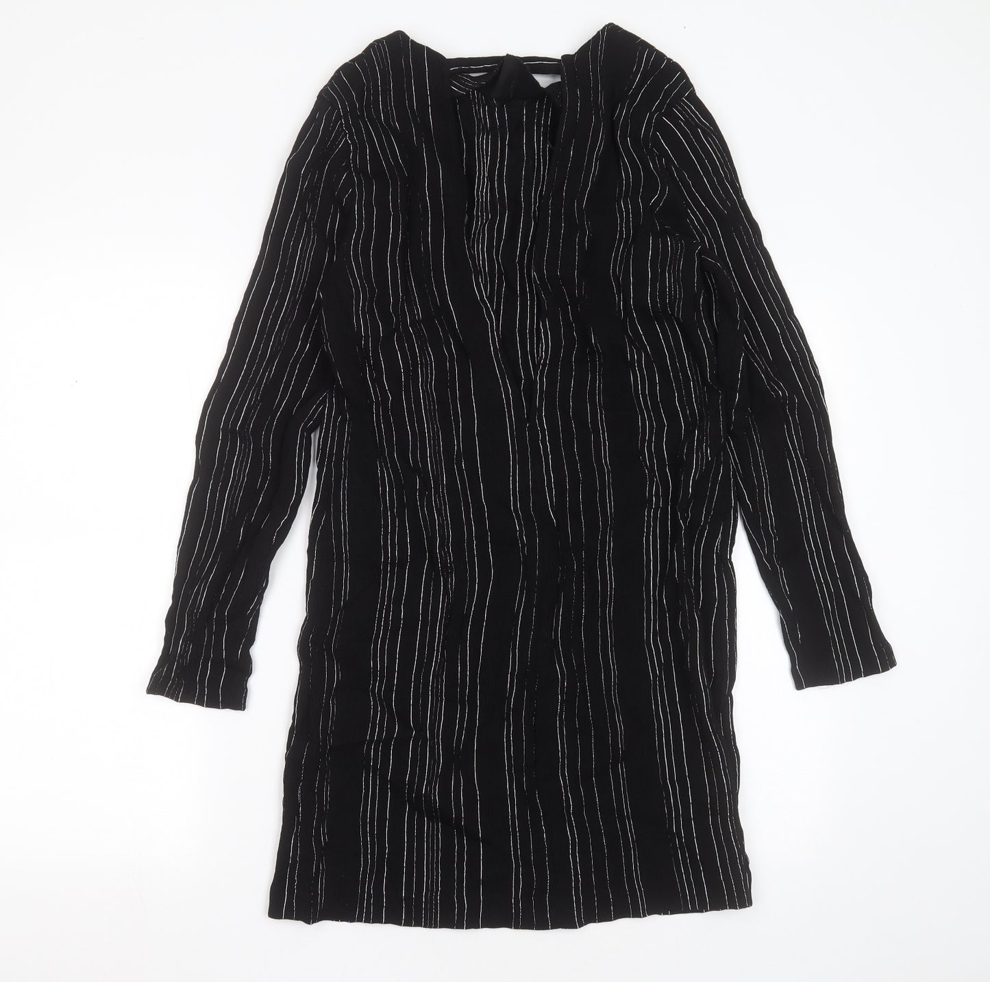 MNG Womens Black Striped Viscose Shift  Size L  Round Neck