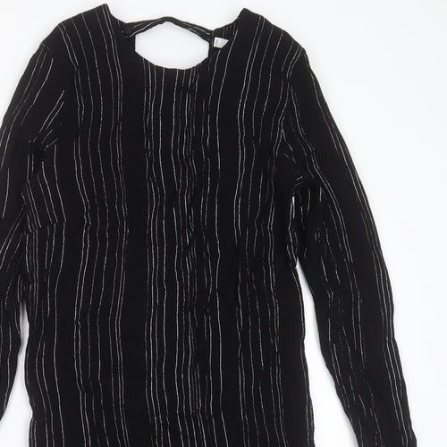 MNG Womens Black Striped Viscose Shift  Size L  Round Neck