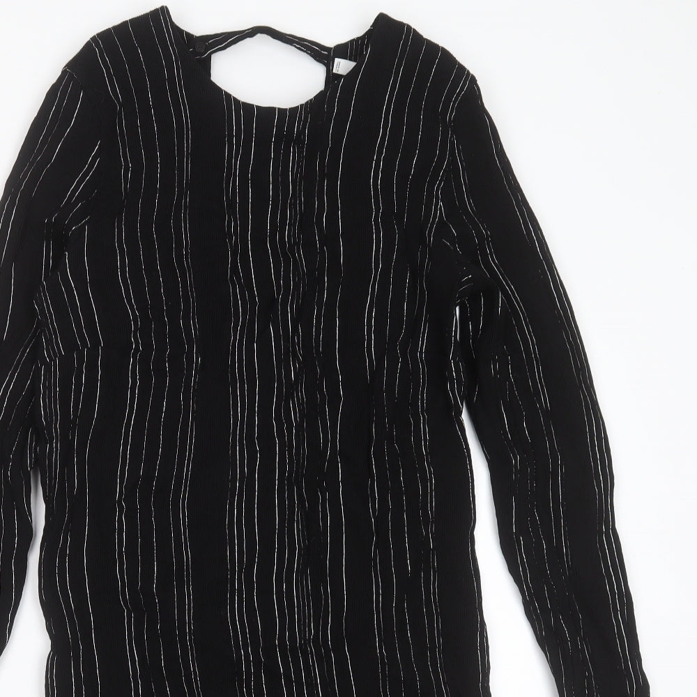 MNG Womens Black Striped Viscose Shift  Size L  Round Neck