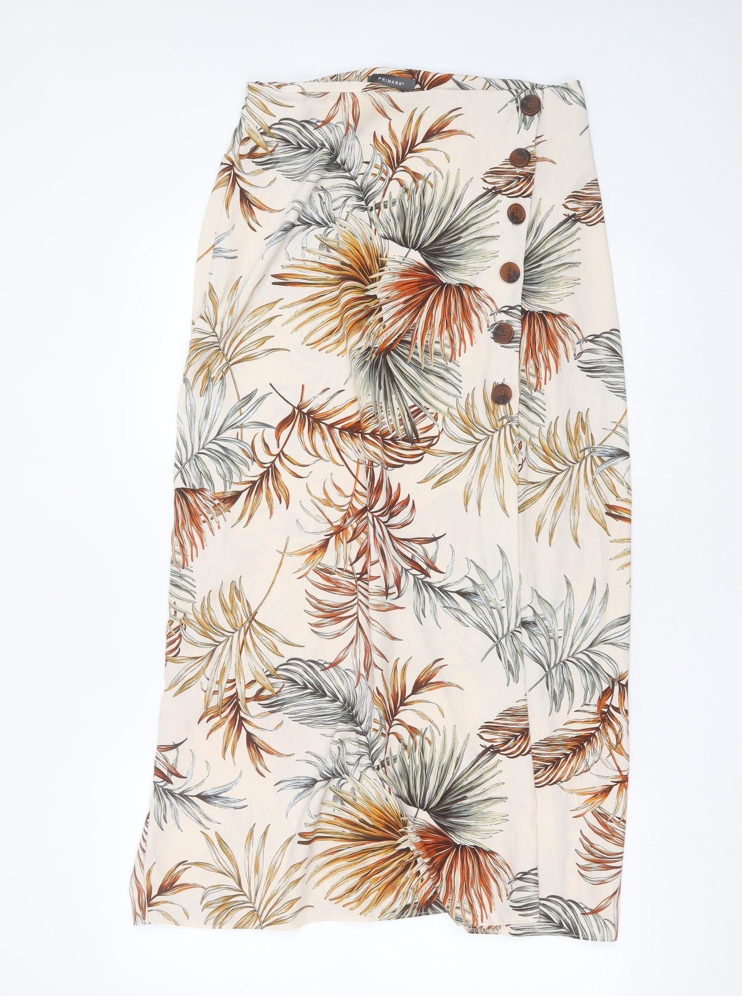 Primark Womens Beige Floral Viscose Maxi Skirt Size 12   Button - leaf print