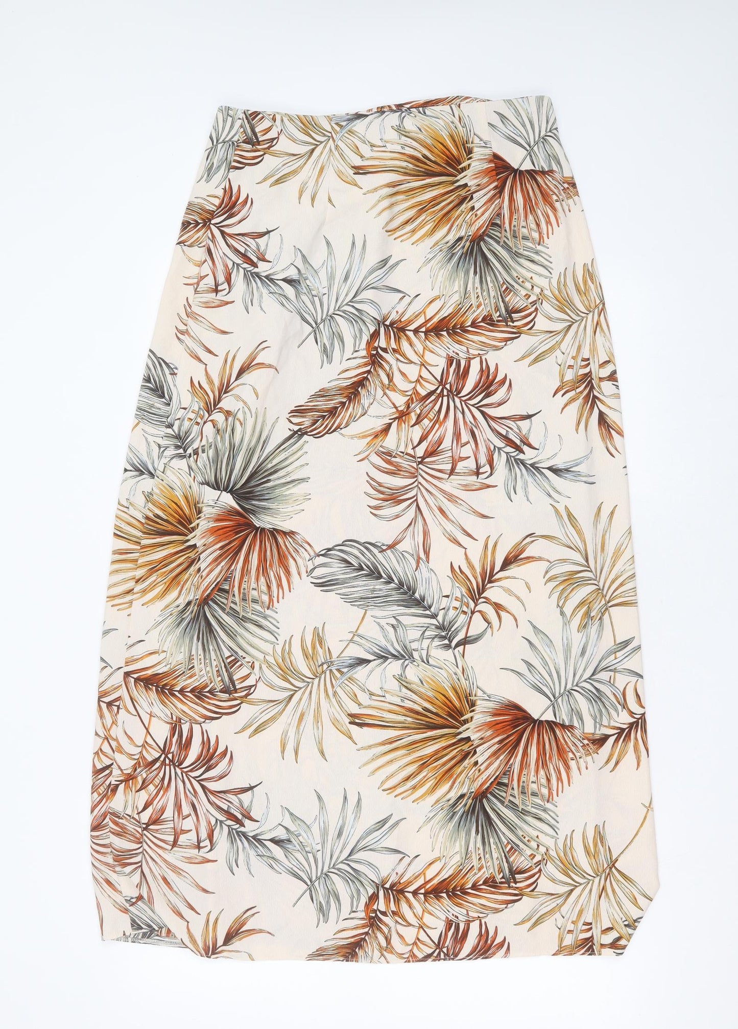 Primark Womens Beige Floral Viscose Maxi Skirt Size 12   Button - leaf print
