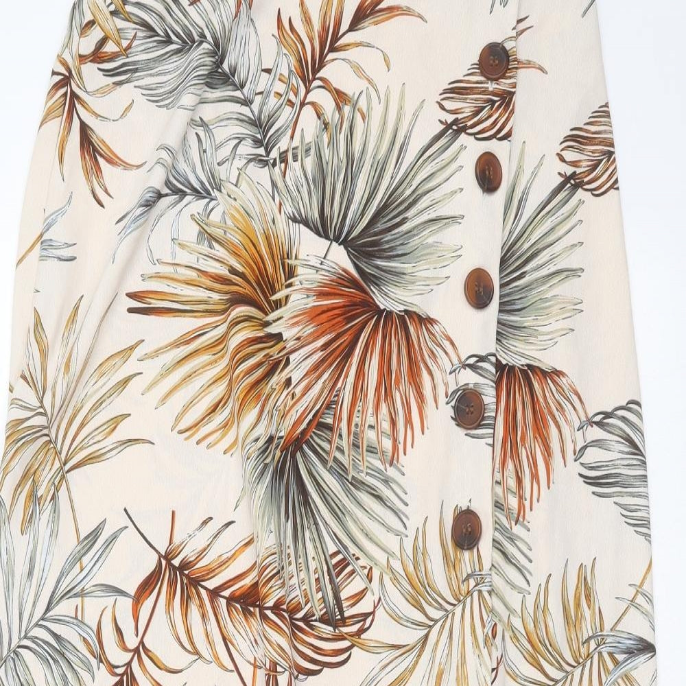 Primark Womens Beige Floral Viscose Maxi Skirt Size 12   Button - leaf print