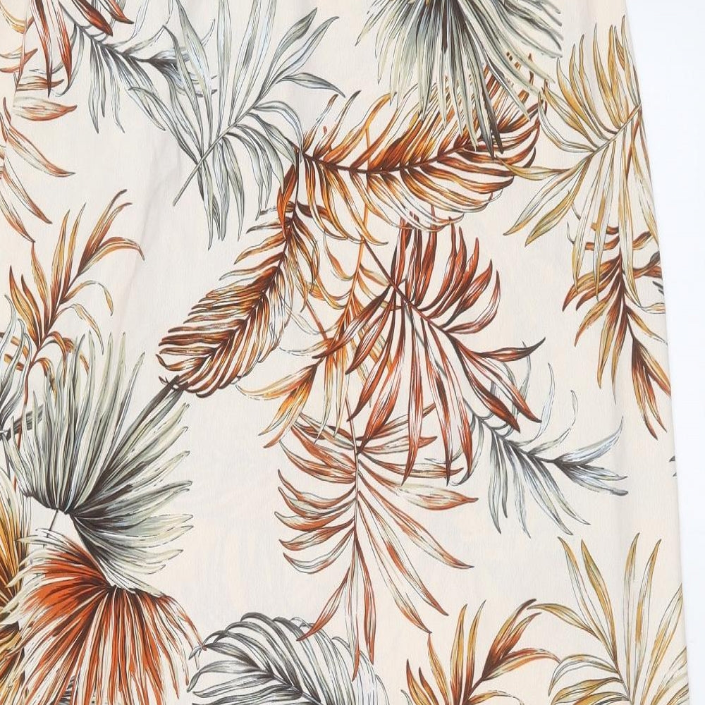 Primark Womens Beige Floral Viscose Maxi Skirt Size 12   Button - leaf print