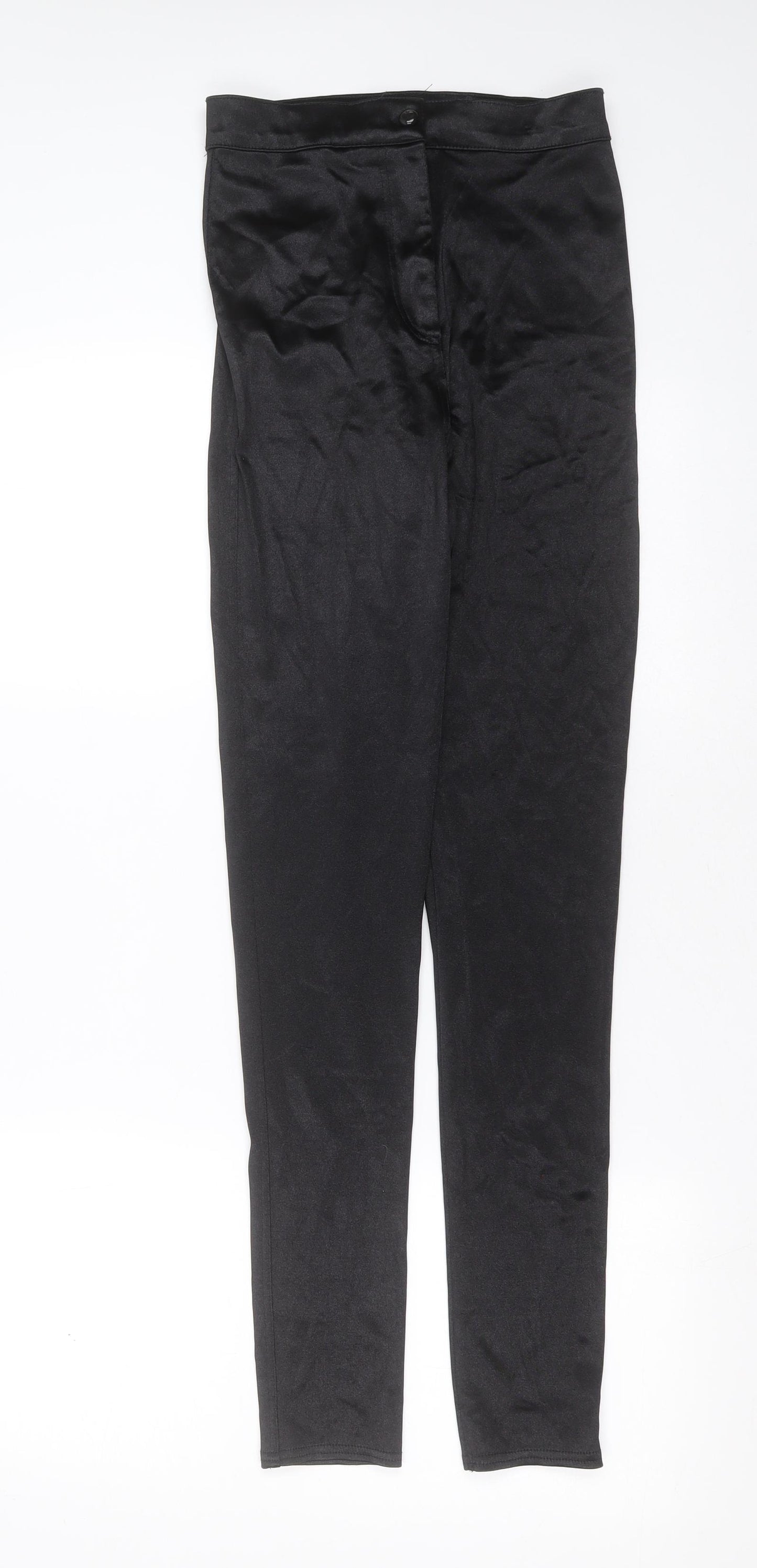 Topshop Womens Black  Nylon Trousers  Size 12 L29 in Extra-Slim Zip
