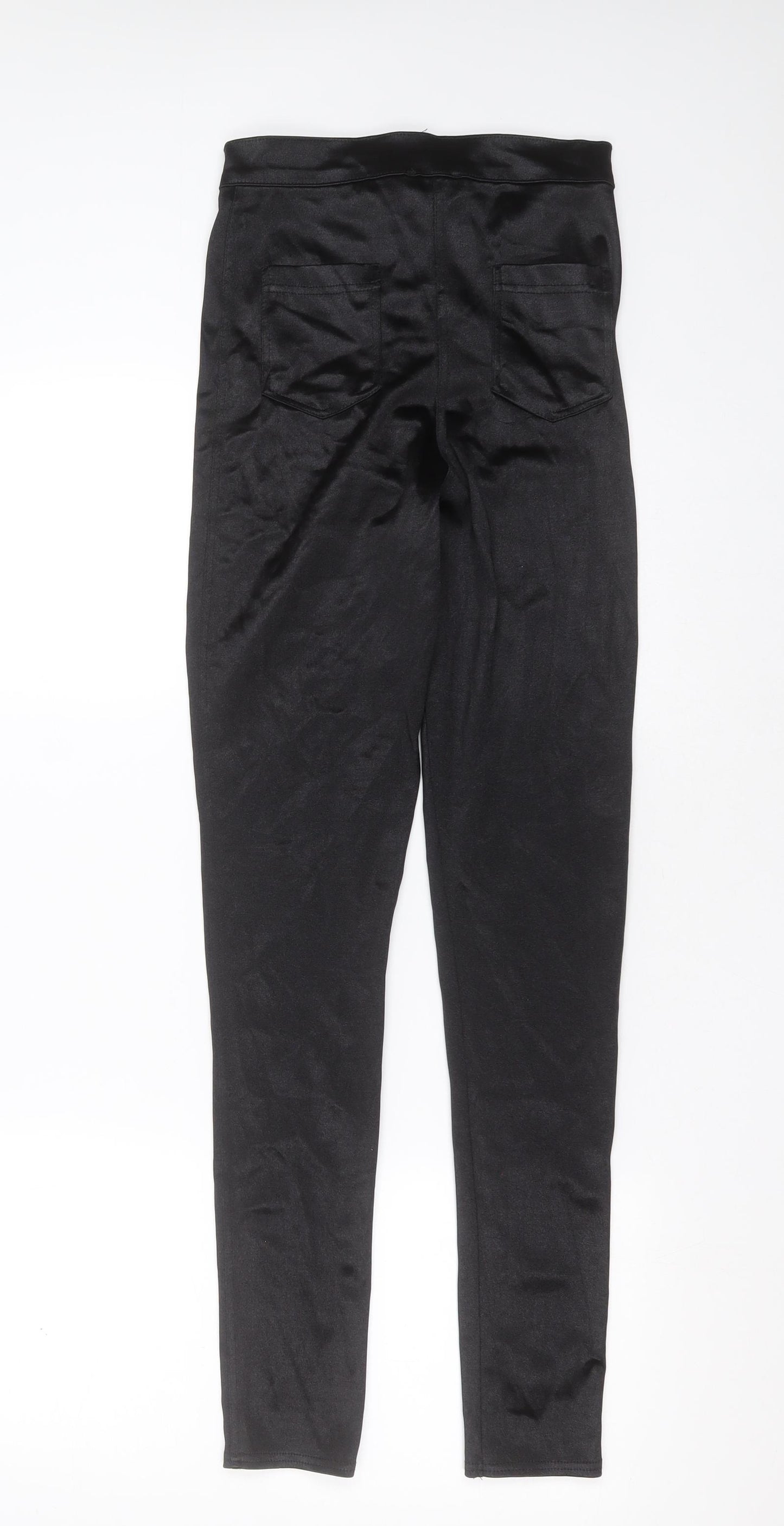 Topshop Womens Black  Nylon Trousers  Size 12 L29 in Extra-Slim Zip