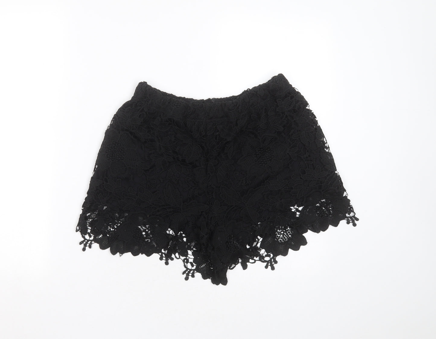 Primark Womens Black Floral Polyester Hot Pants Shorts Size 12  Regular  - crochet