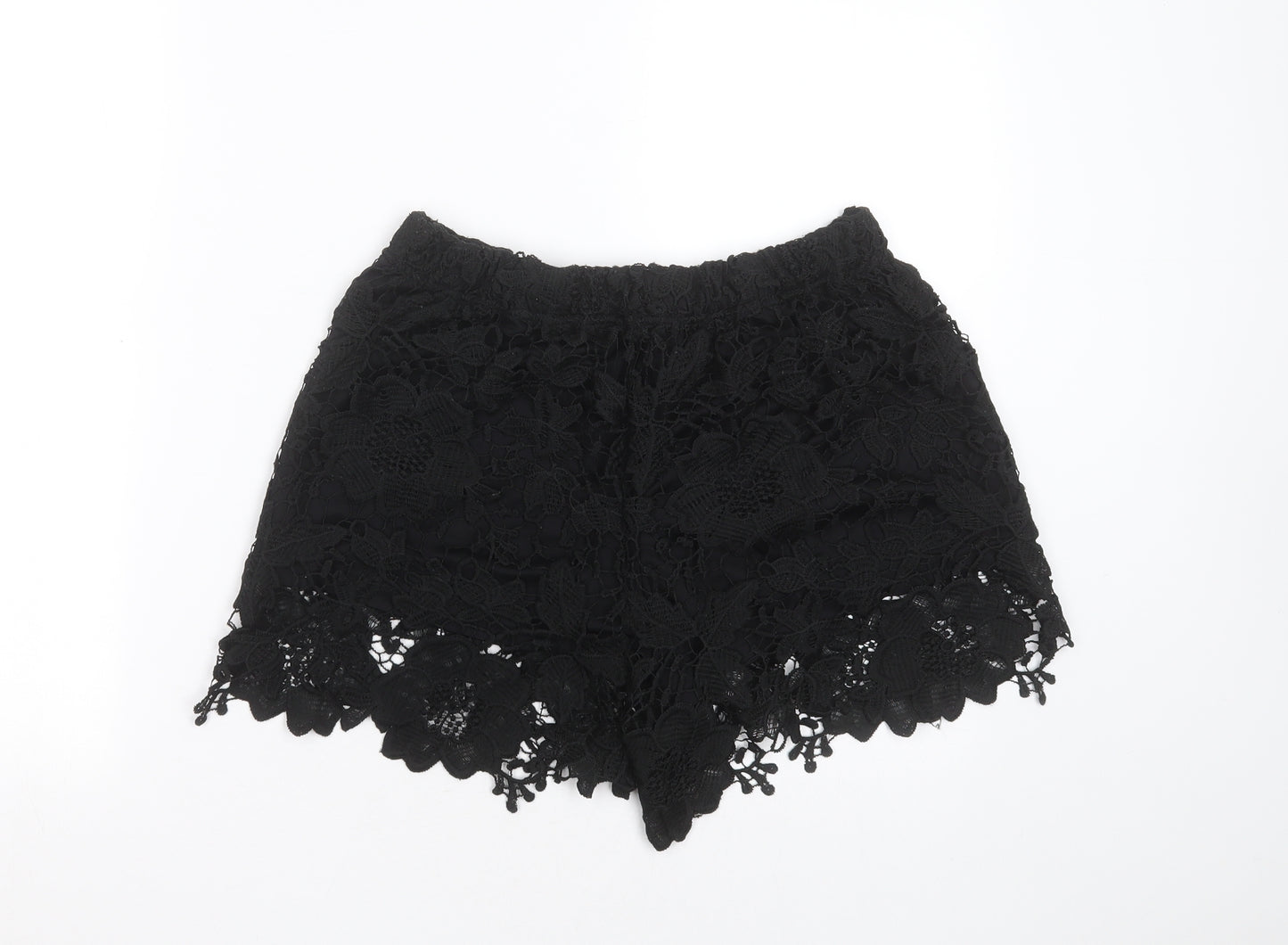 Primark Womens Black Floral Polyester Hot Pants Shorts Size 12  Regular  - crochet