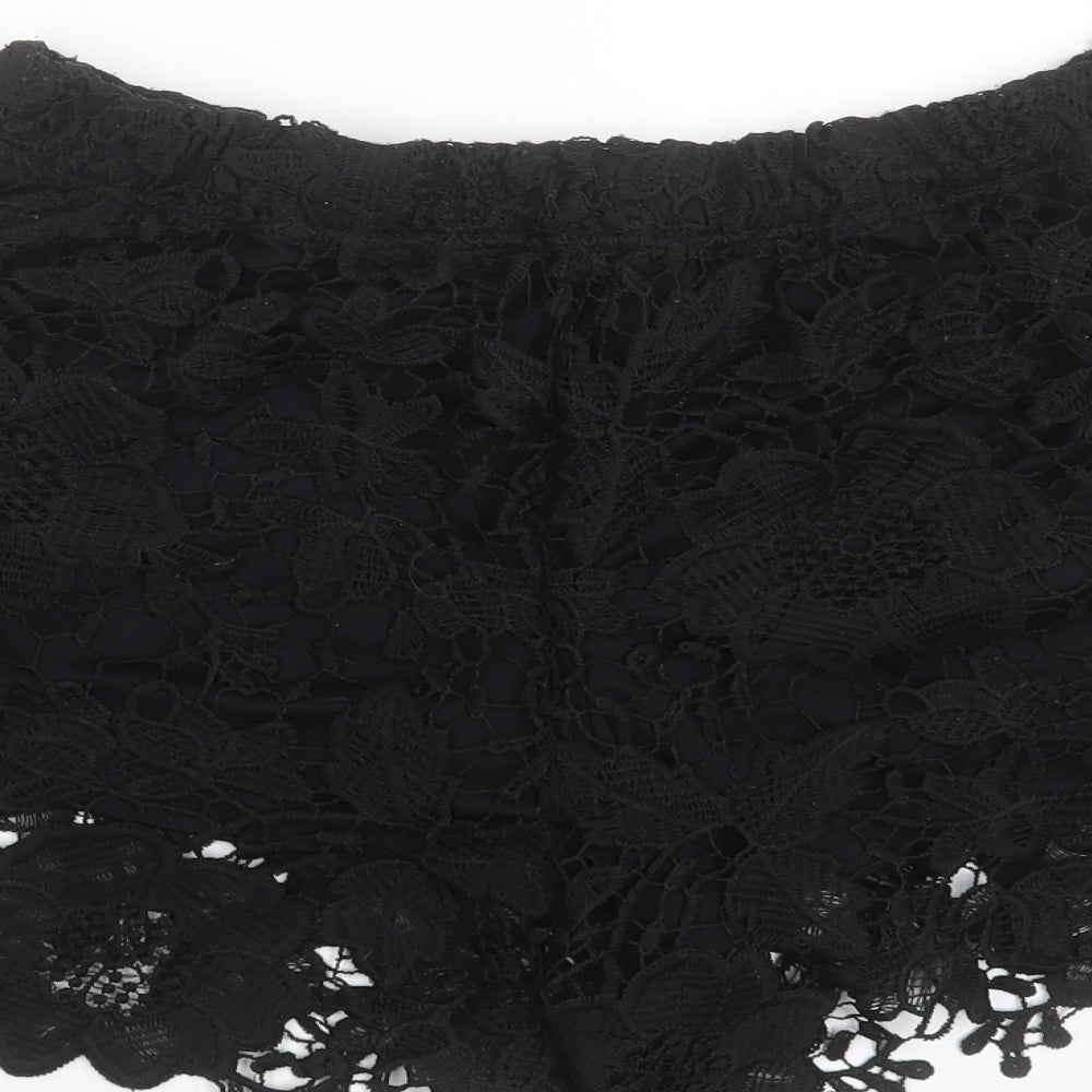 Primark Womens Black Floral Polyester Hot Pants Shorts Size 12  Regular  - crochet