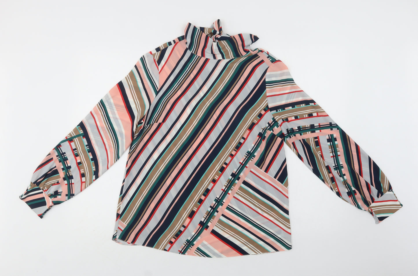 Dorothy Perkins Womens Multicoloured Striped Polyester Basic Blouse Size 10 Mock Neck