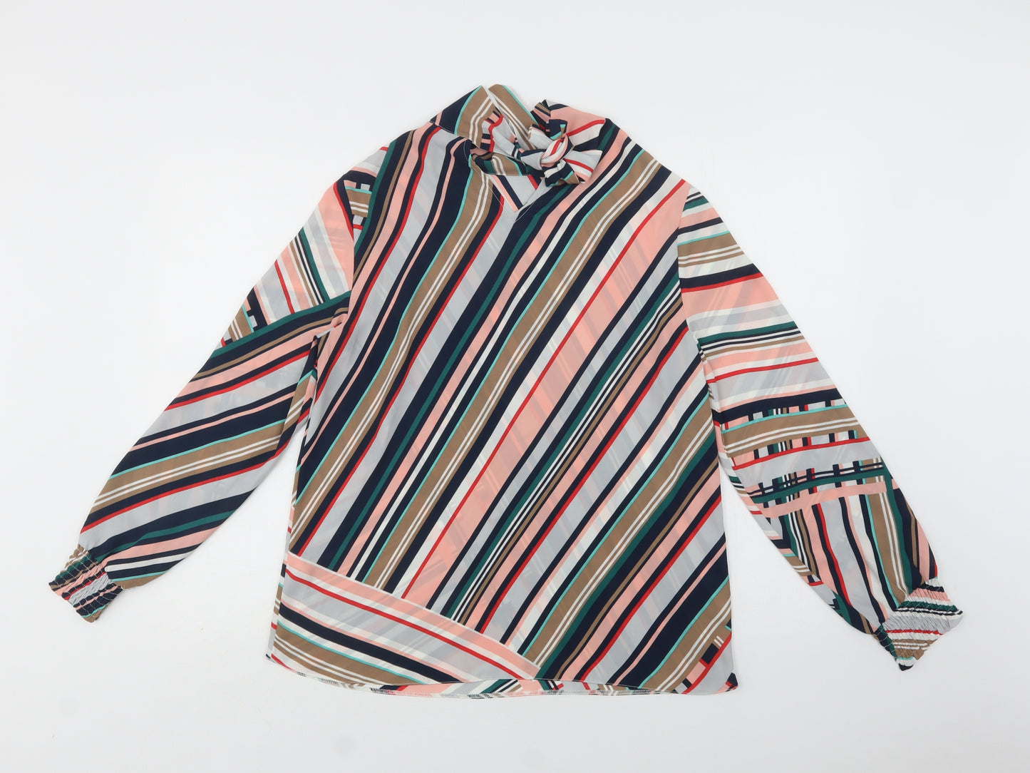 Dorothy Perkins Womens Multicoloured Striped Polyester Basic Blouse Size 10 Mock Neck