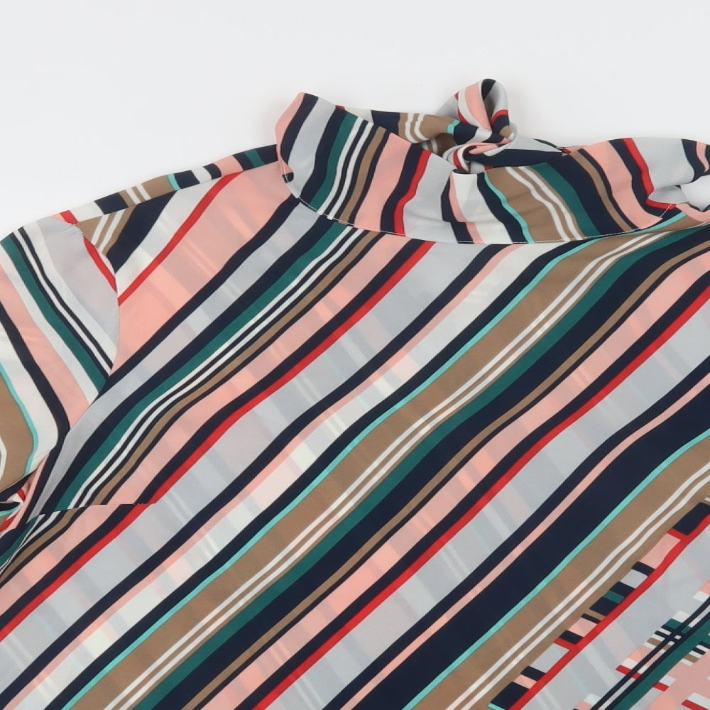 Dorothy Perkins Womens Multicoloured Striped Polyester Basic Blouse Size 10 Mock Neck