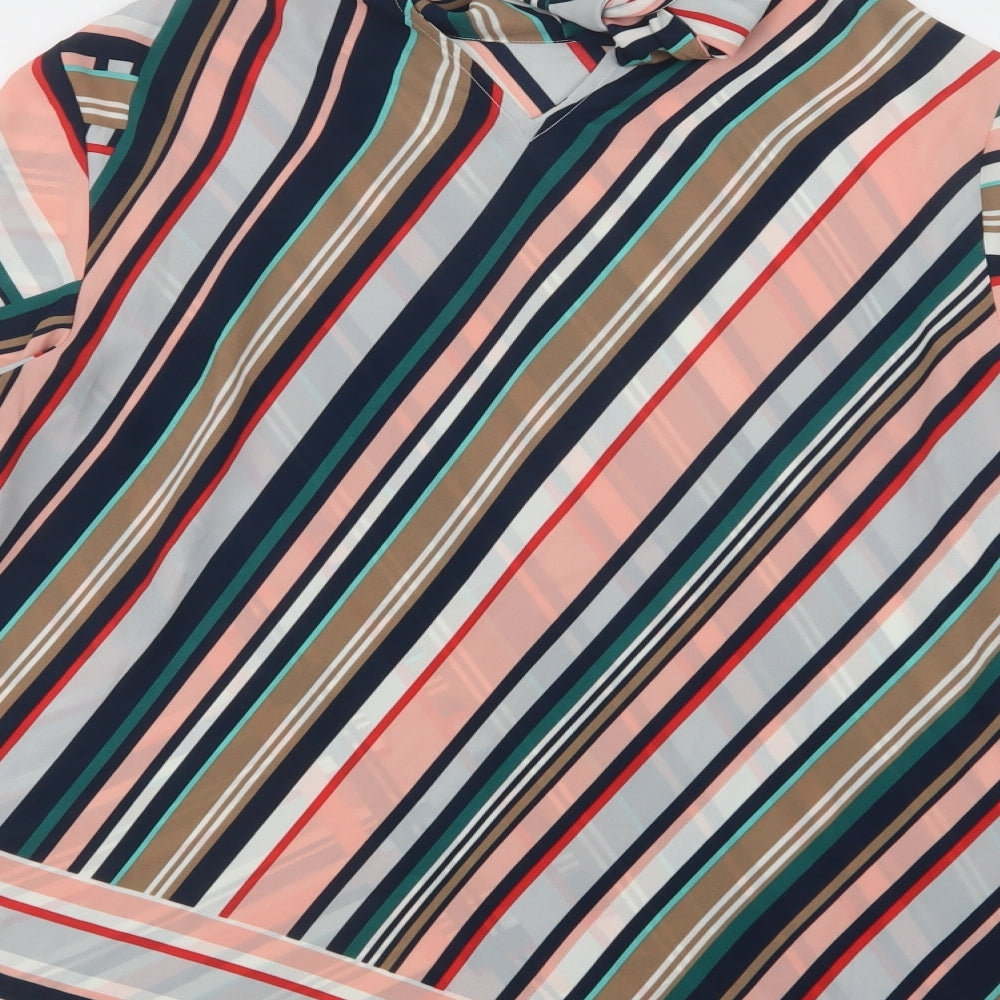 Dorothy Perkins Womens Multicoloured Striped Polyester Basic Blouse Size 10 Mock Neck