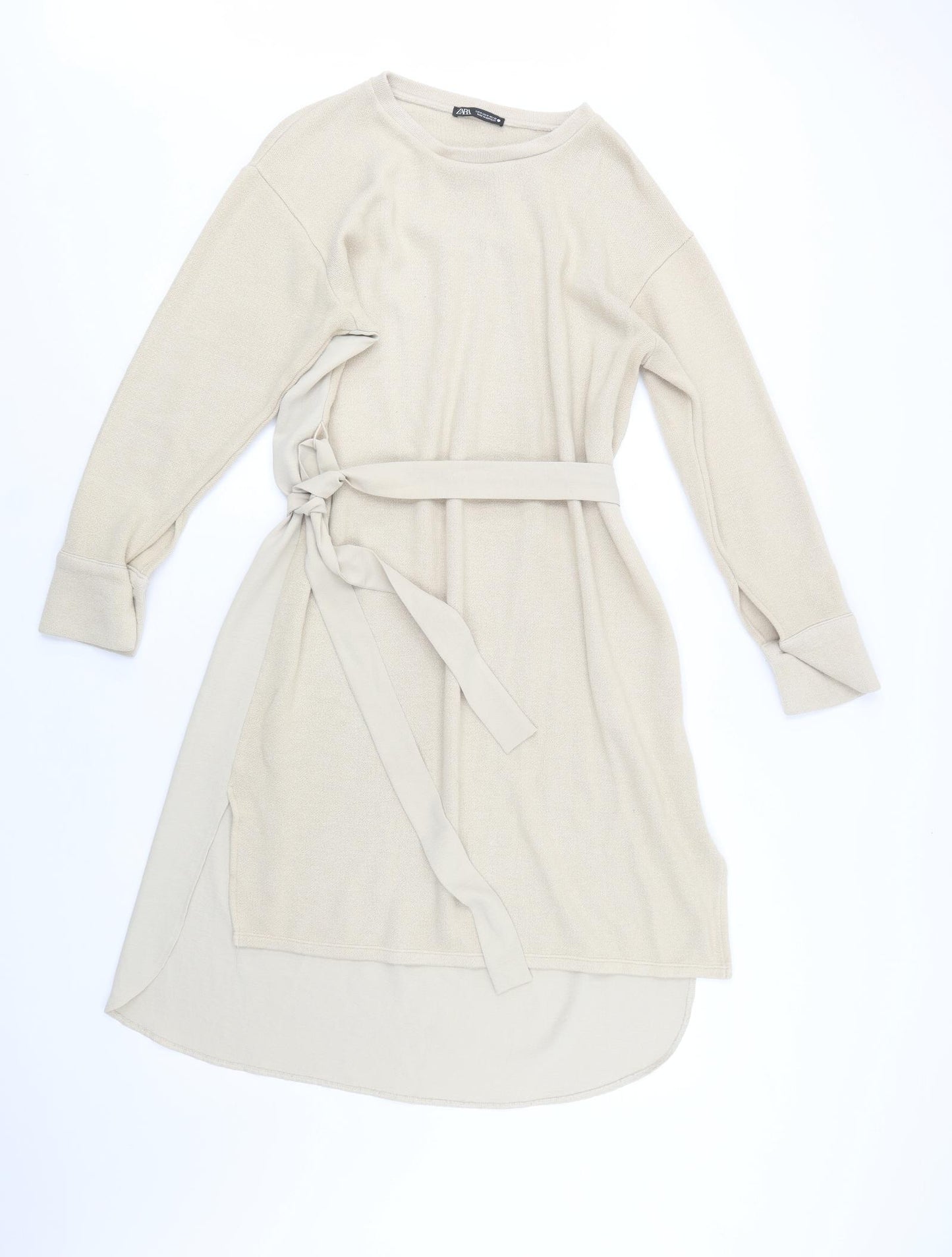 Zara Womens Beige  Viscose Jumper Dress  Size M  Round Neck