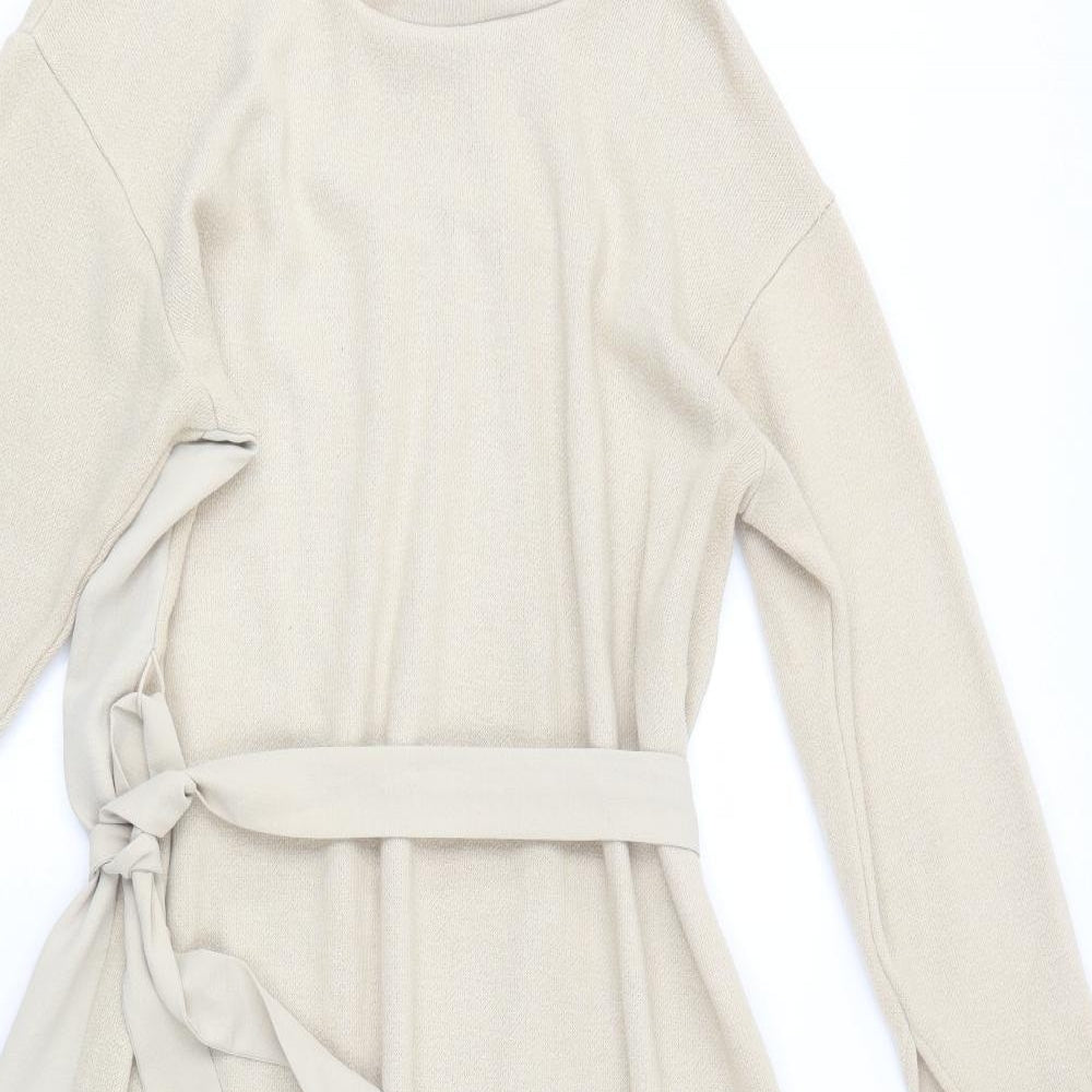 Zara Womens Beige  Viscose Jumper Dress  Size M  Round Neck