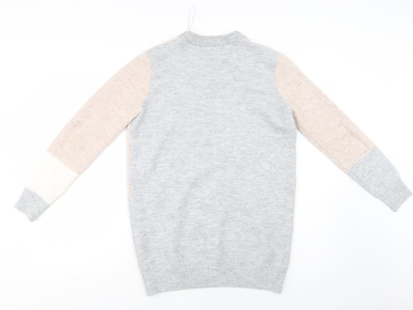 Papaya Womens Beige Crew Neck Geometric Acrylic Pullover Jumper Size M