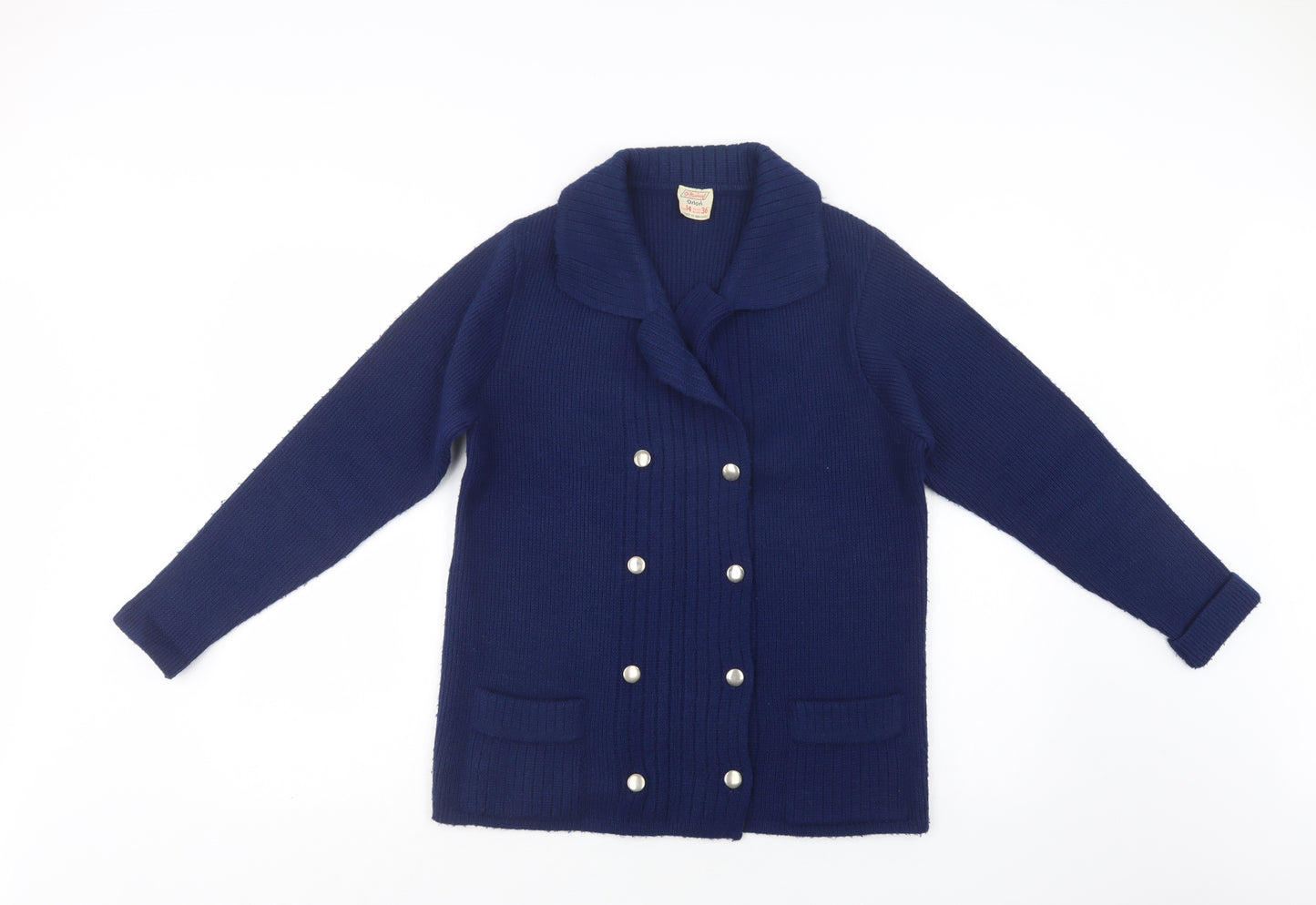 St Michael Womens Blue Collared   Cardigan Jumper Size 14