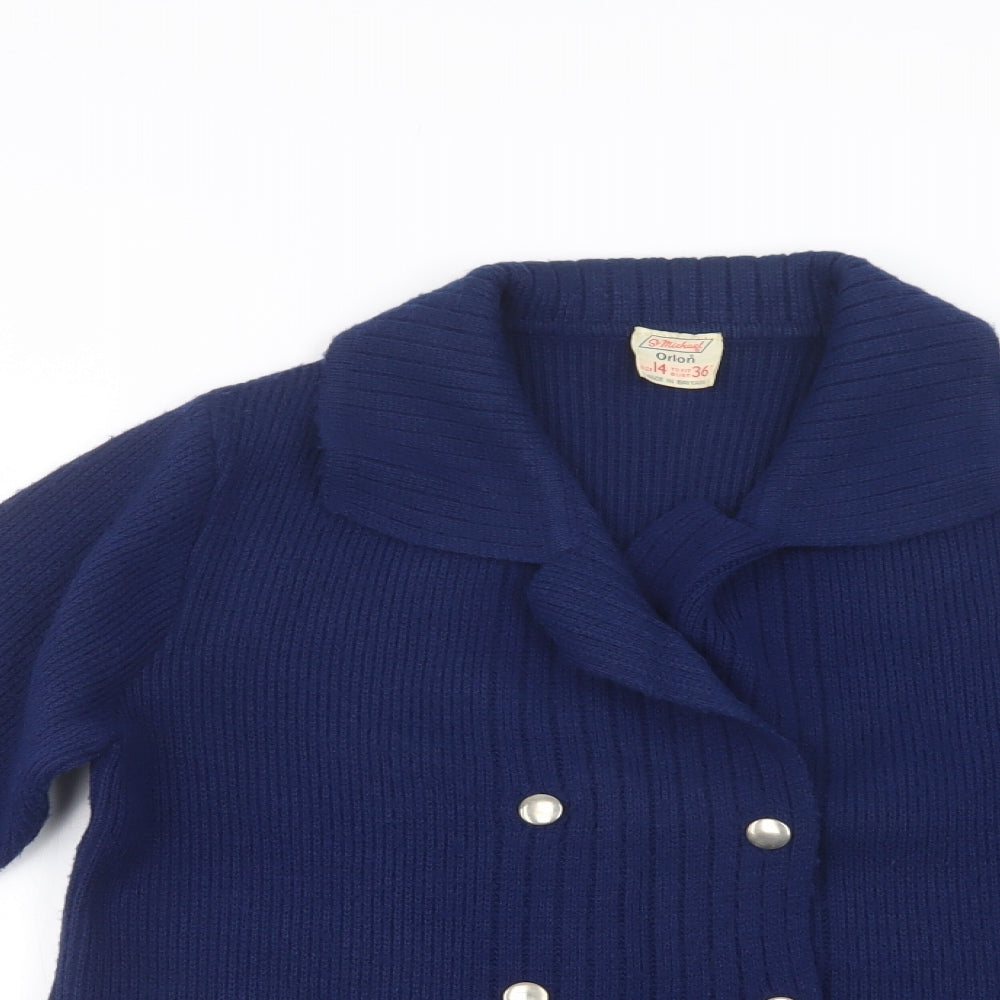 St Michael Womens Blue Collared   Cardigan Jumper Size 14