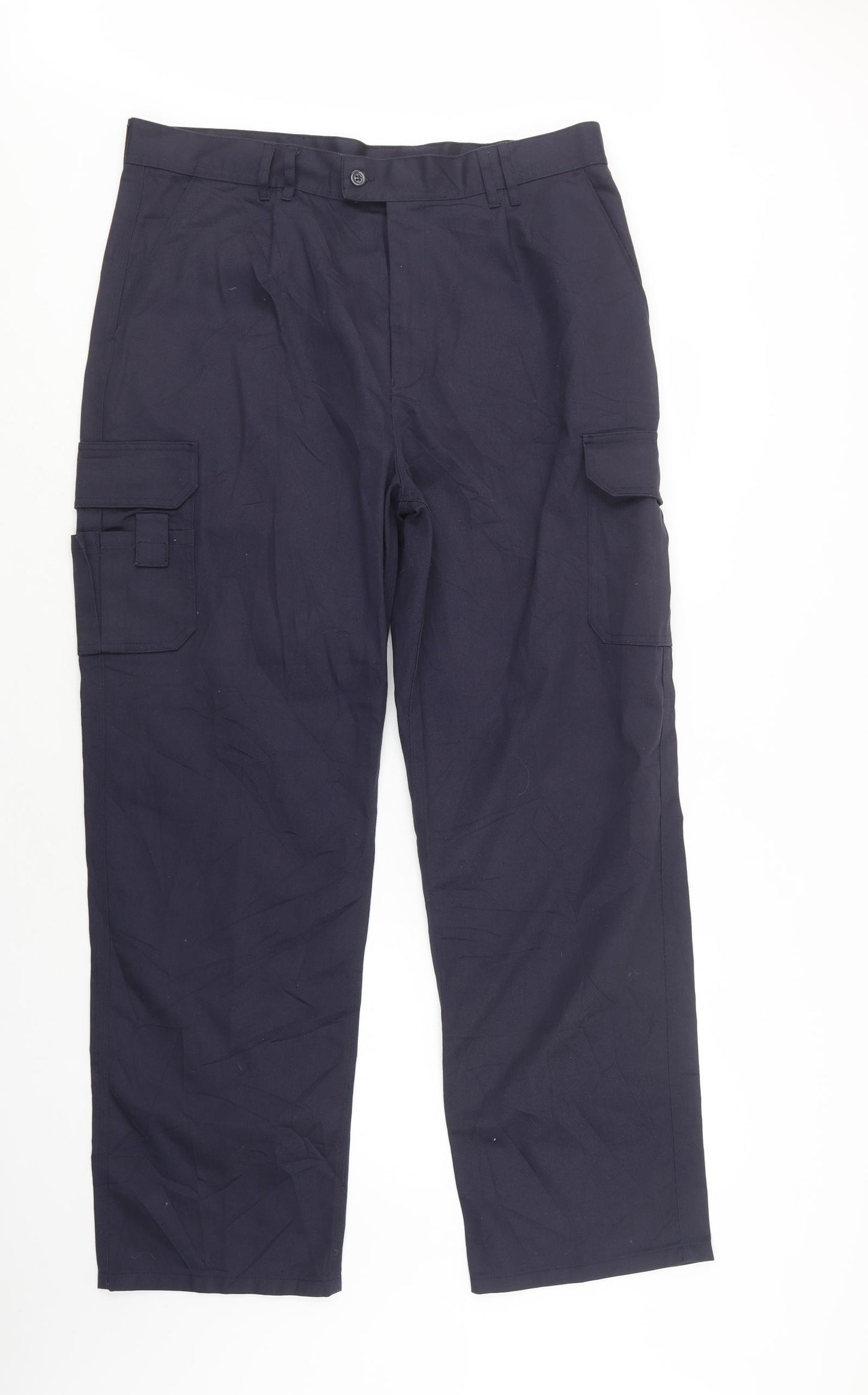 Benchmark Mens Blue  Polyester Cargo Trousers Size 38 L34 in Regular Button - Work Wear