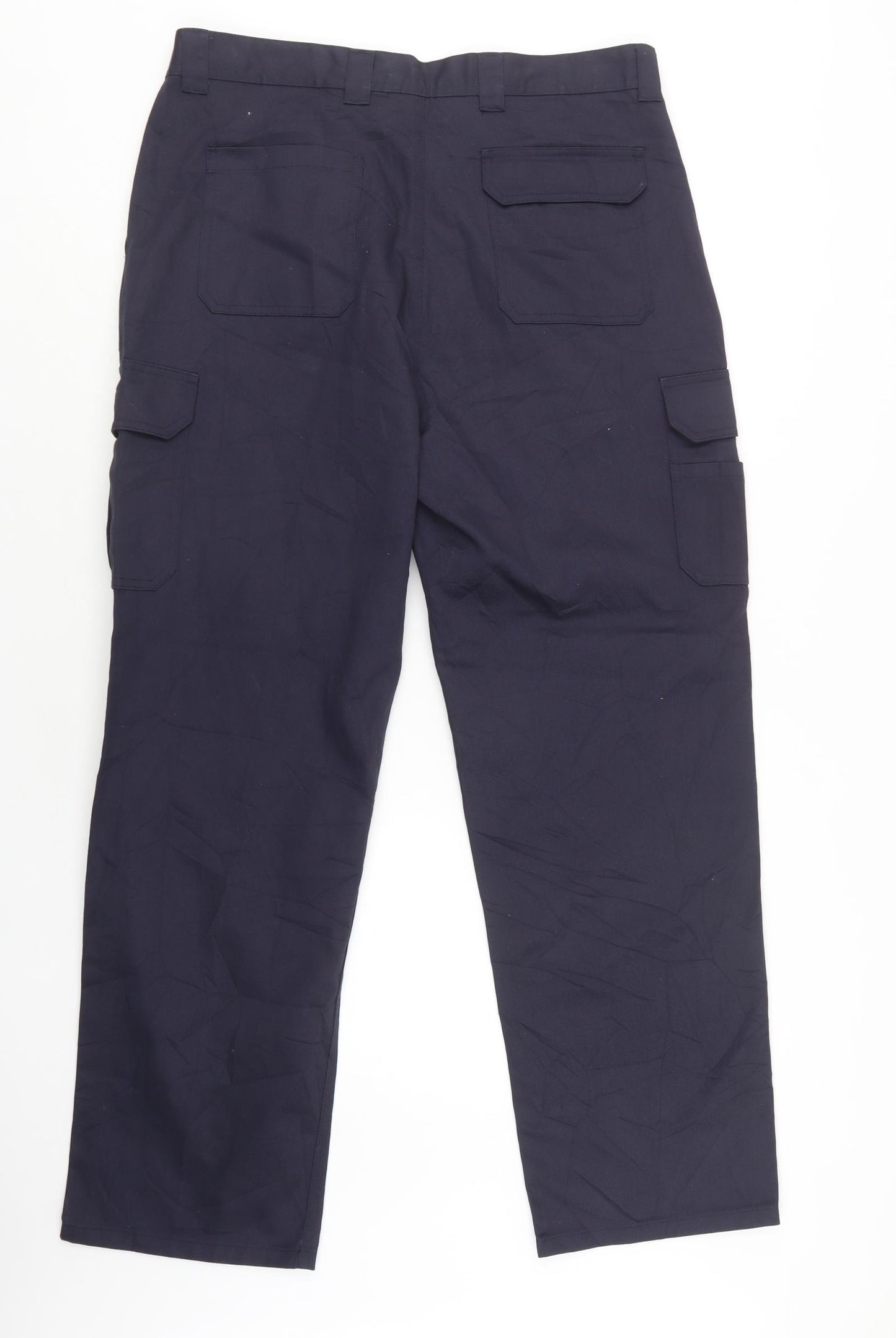 Benchmark Mens Blue  Polyester Cargo Trousers Size 38 L34 in Regular Button - Work Wear