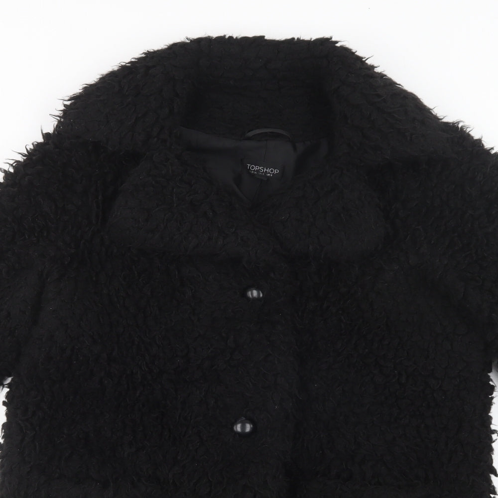 Topshop Womens Black   Overcoat Coat Size 8  Button - Fluffy