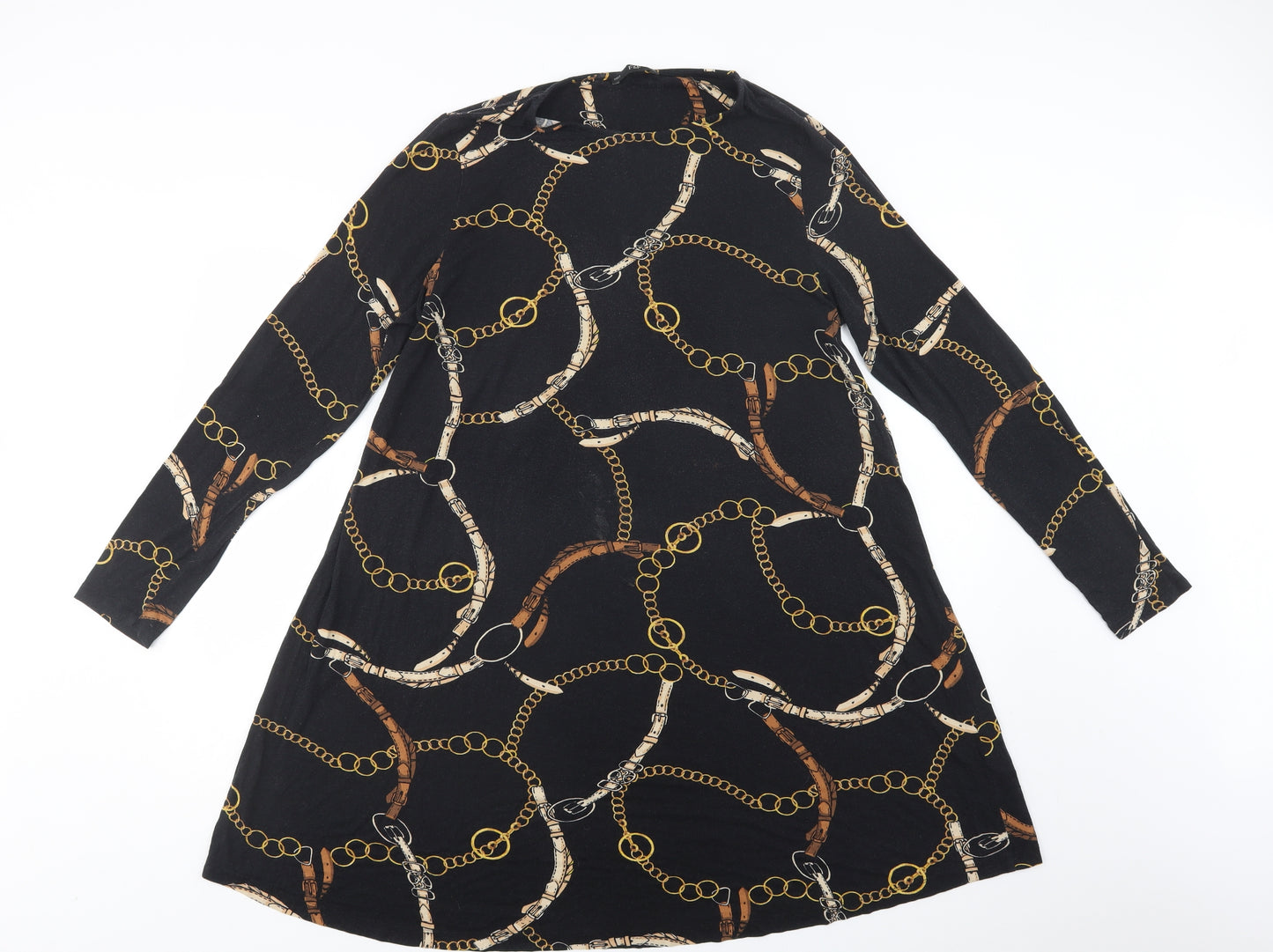 F&F Womens Black Geometric Viscose A-Line  Size 16  Crew Neck