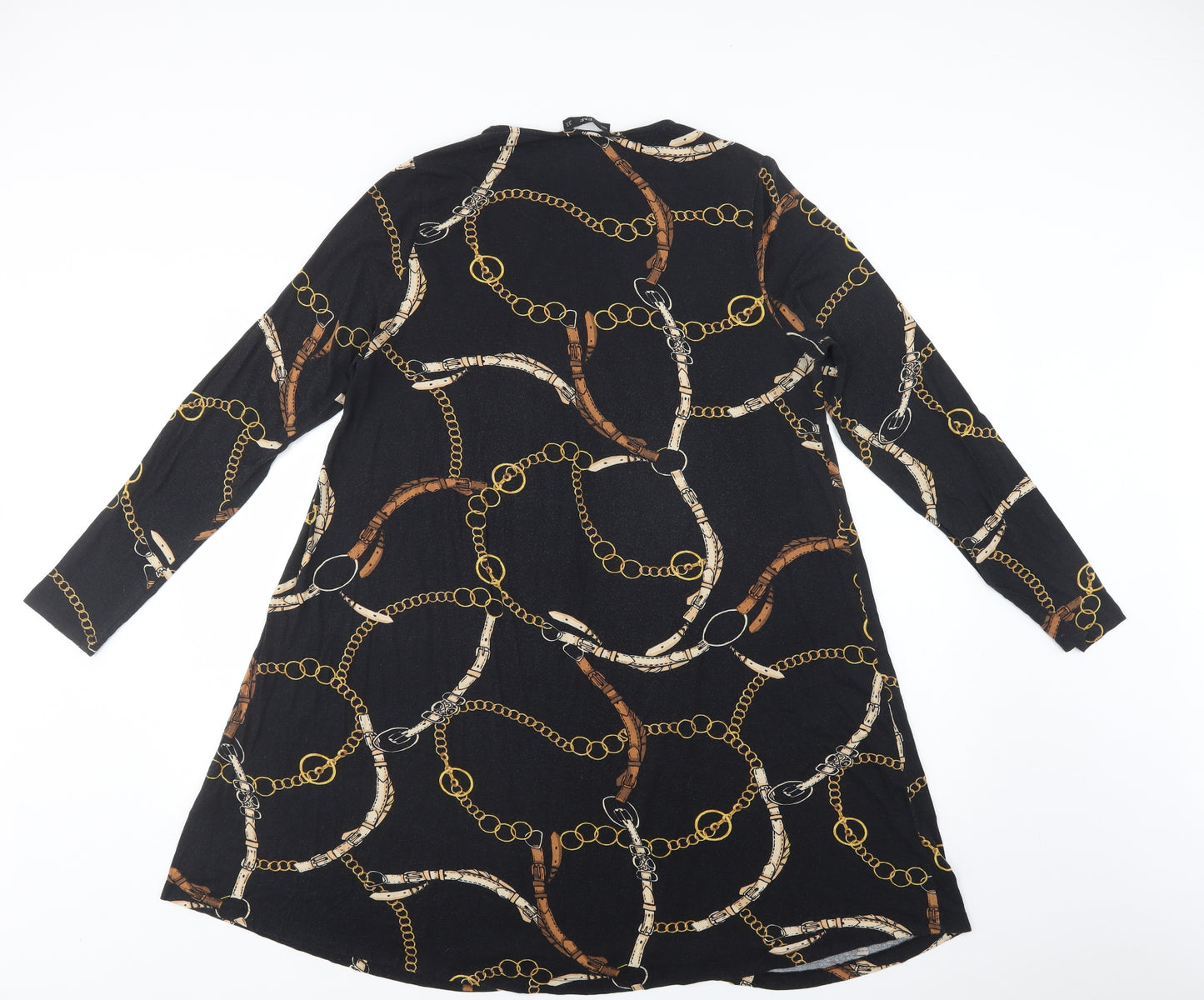 F&F Womens Black Geometric Viscose A-Line  Size 16  Crew Neck