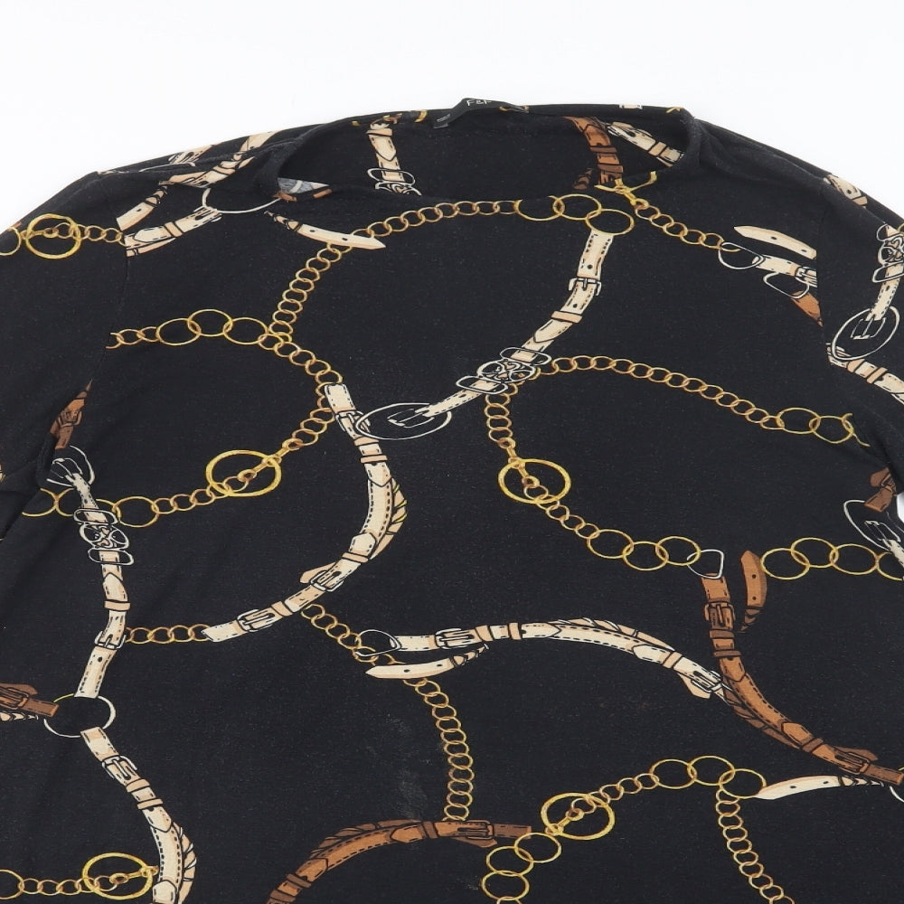 F&F Womens Black Geometric Viscose A-Line  Size 16  Crew Neck
