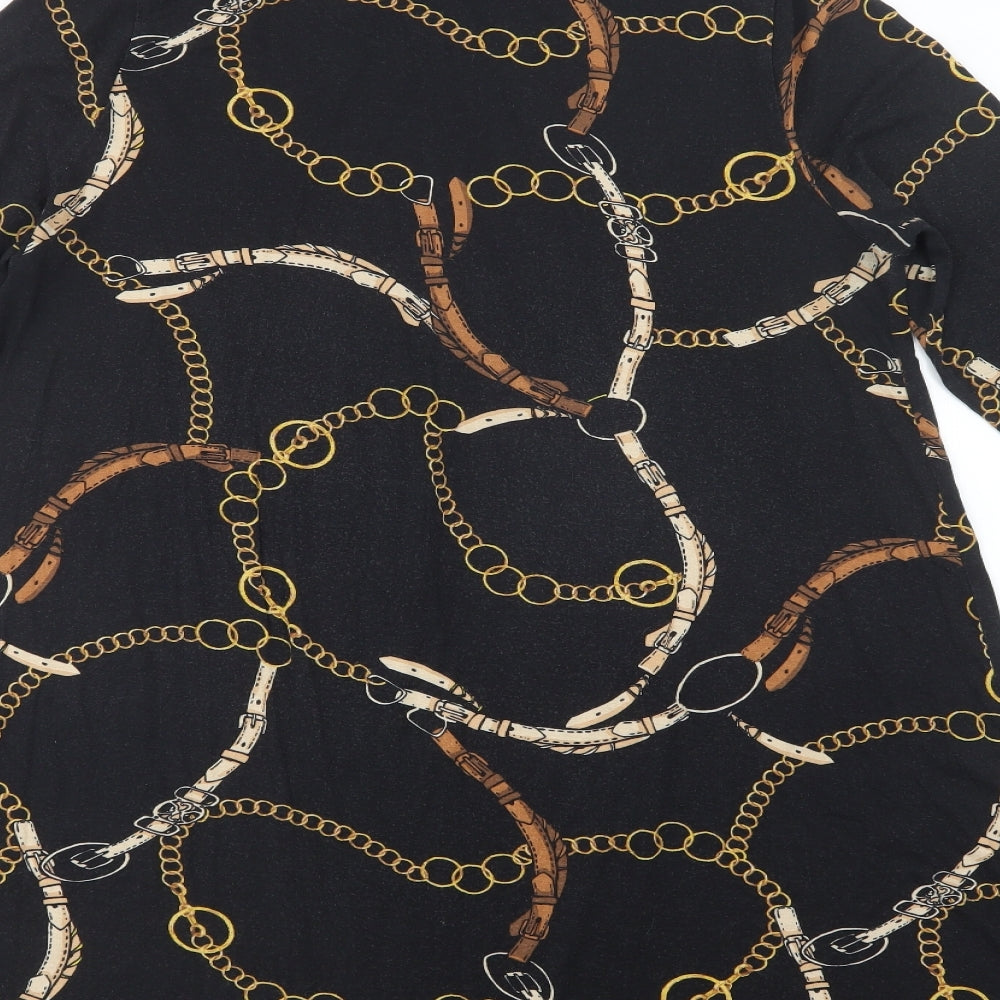 F&F Womens Black Geometric Viscose A-Line  Size 16  Crew Neck