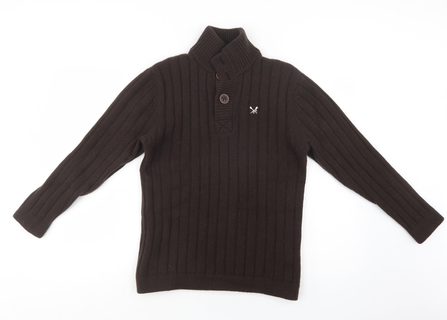 Crew Clothing Mens Brown Collared  Wool Henley Jumper Size M