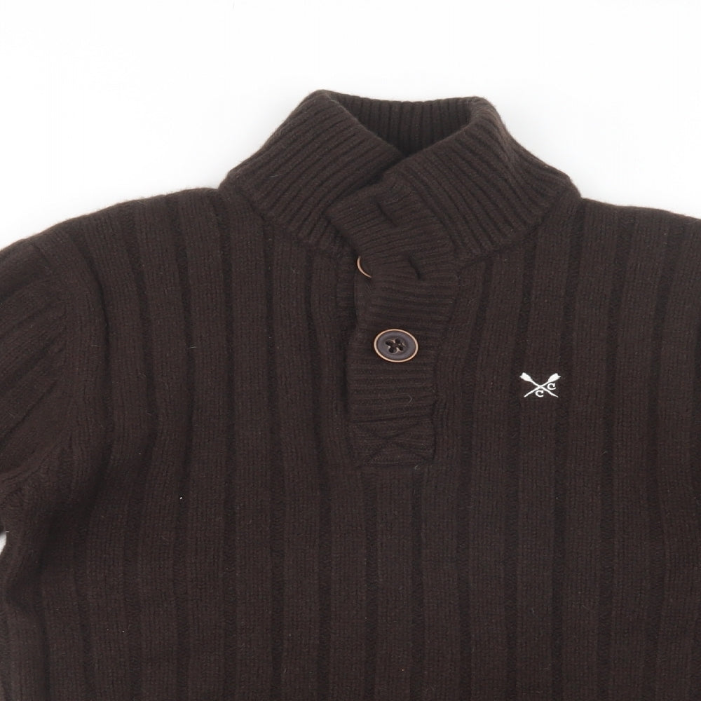 Crew Clothing Mens Brown Collared  Wool Henley Jumper Size M