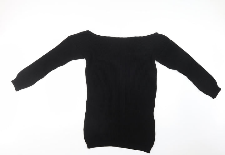 PRETTYLITTLETHING Womens Black Acrylic Jumper Dress Size S Off the Shoulder