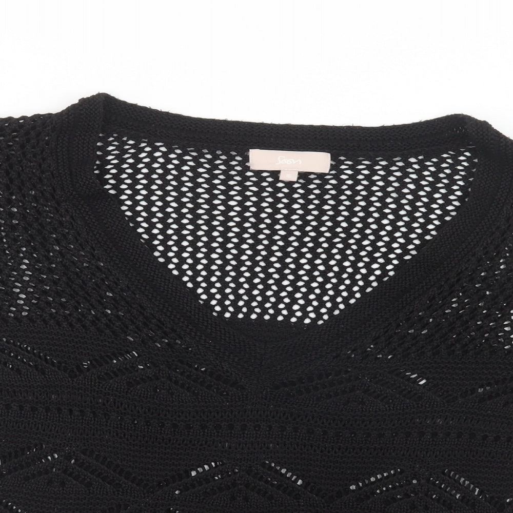 Soon Womens Black V-Neck   Pullover Jumper Size 16
