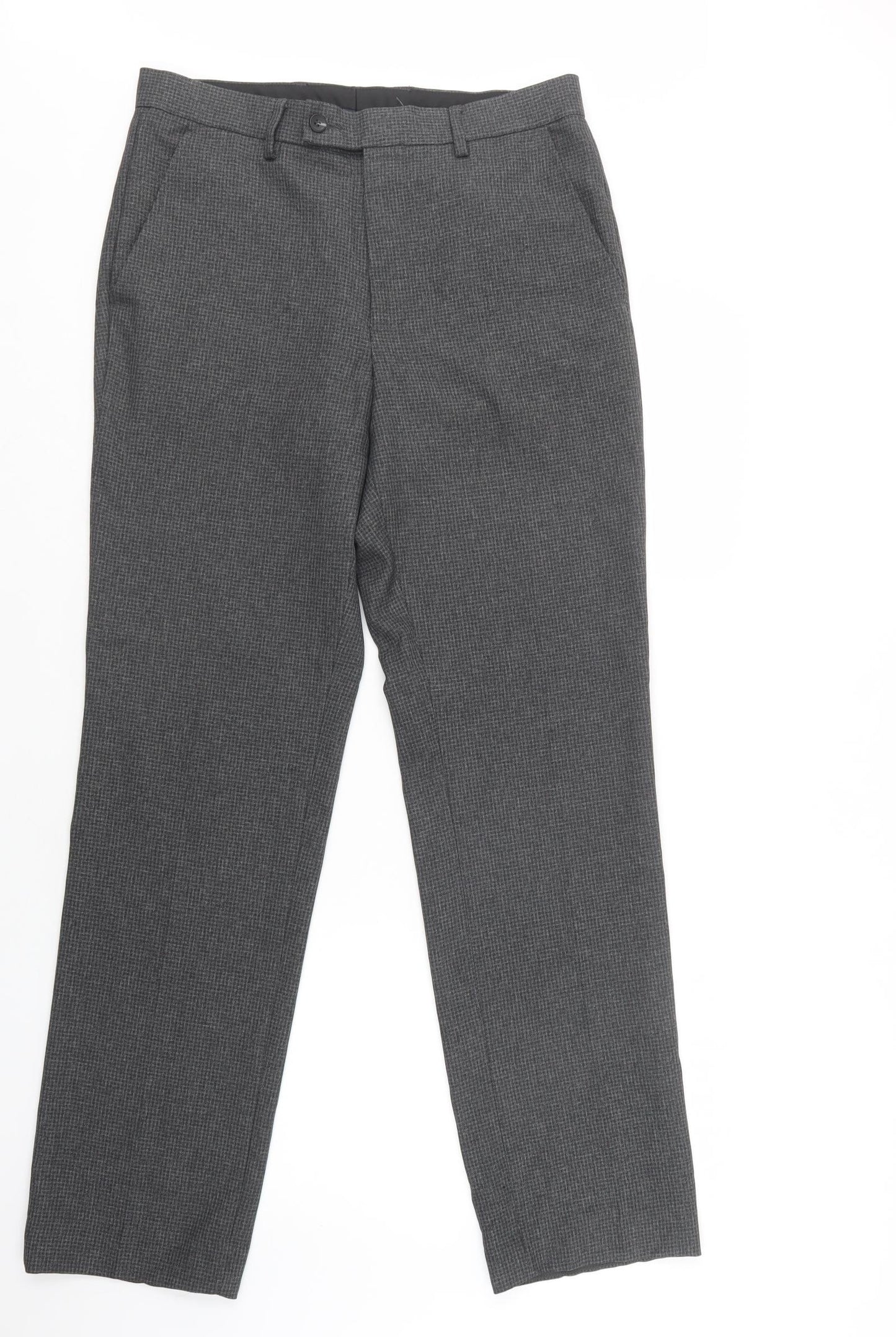 F&F Mens Grey Houndstooth Polyester Dress Pants Trousers Size 32 L33 in Regular Button