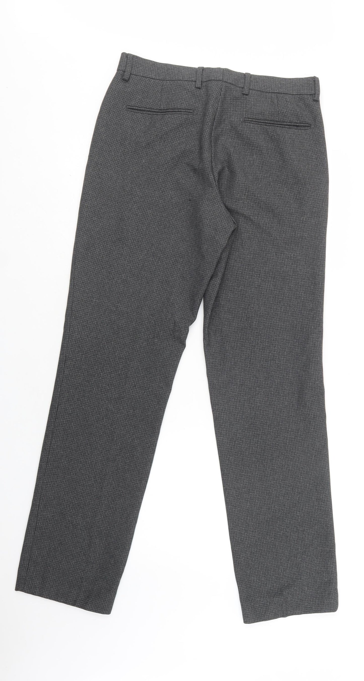 F&F Mens Grey Houndstooth Polyester Dress Pants Trousers Size 32 L33 in Regular Button