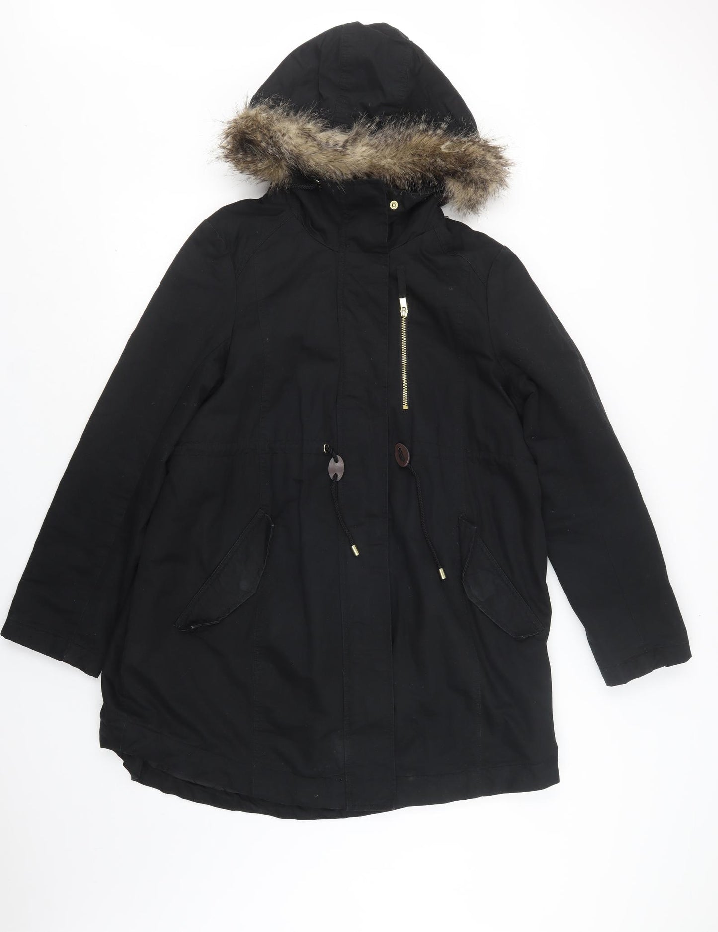 H&M Womens Black   Parka Jacket Size M  Zip