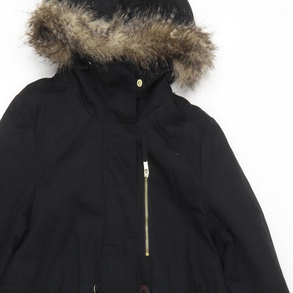 H&M Womens Black   Parka Jacket Size M  Zip