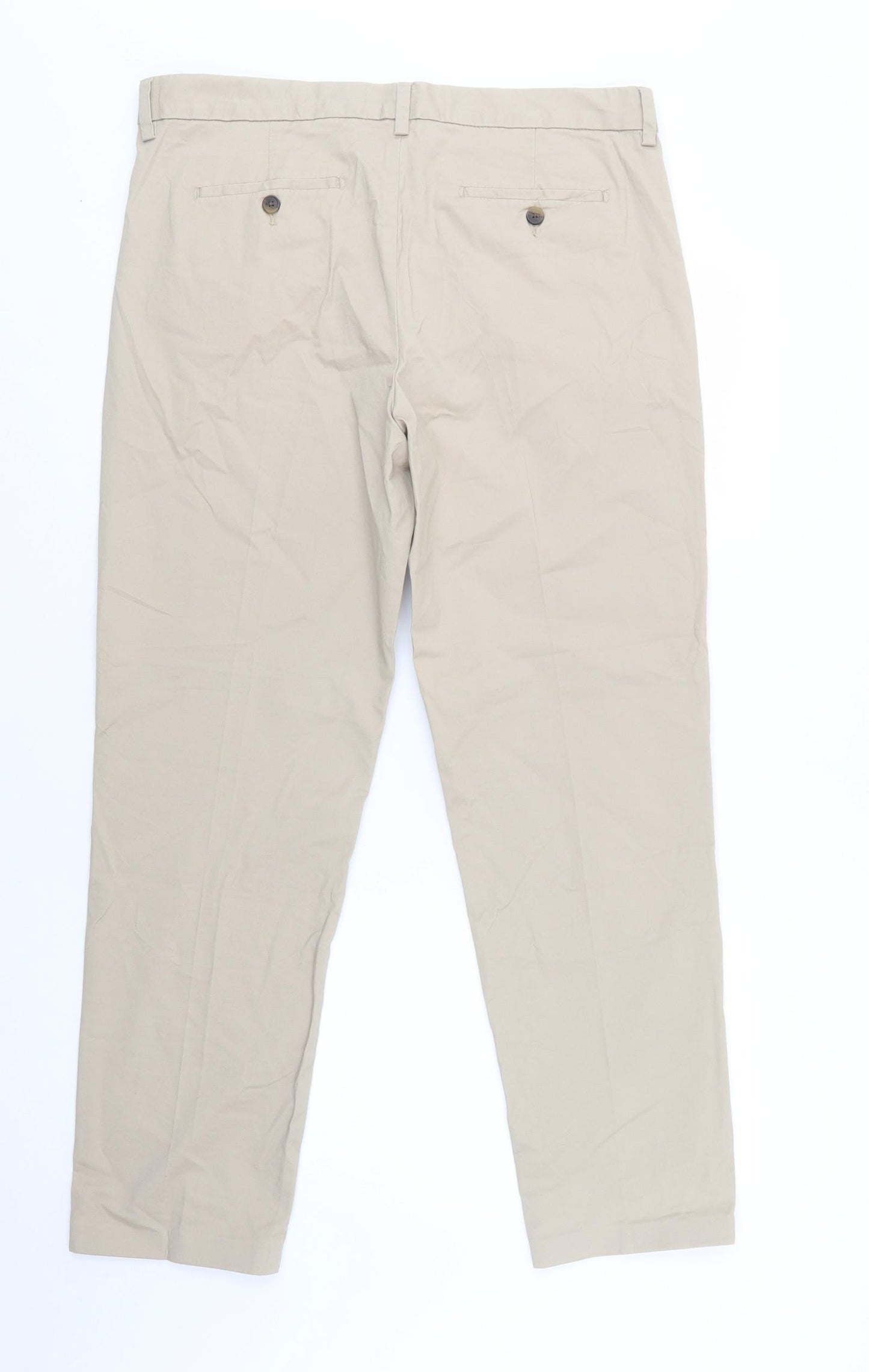 TU Mens Beige  Cotton Chino Trousers Size 34 L32 in Regular Button