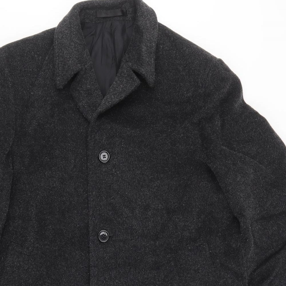 M&S Mens Grey   Pea Coat Coat Size M  Button