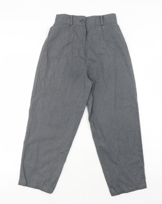 Front view of Tesco boys’ grey polyester dress pants trousers, size 10, years regular button